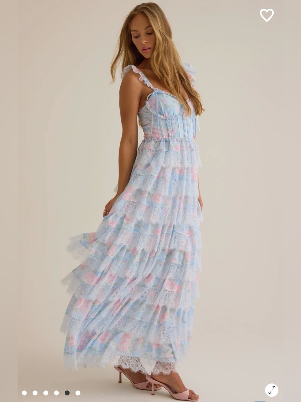 Altar'd State Pastel Blue & Pink Lace Tiered Maxi Dress - Picture 3 of 7